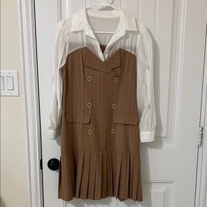 Brown Pinstripe Dress with White Sleeves